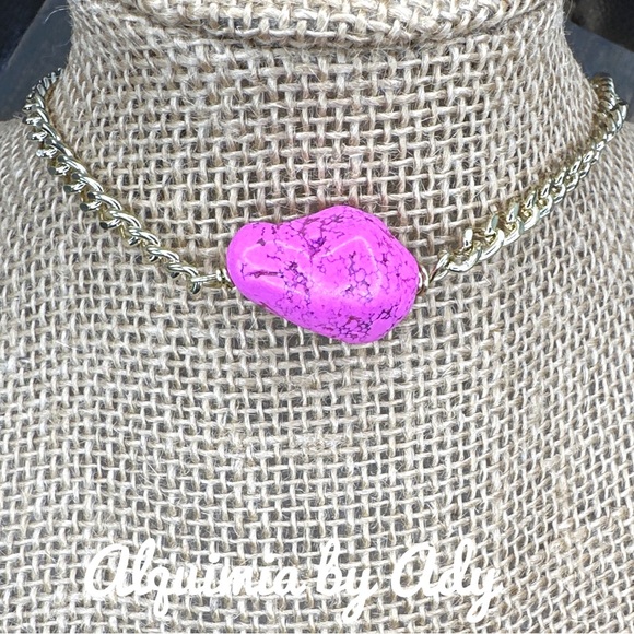 Cuban gold chain big pink turquoise pendant maxi chunky necklace - Picture 2 of 2